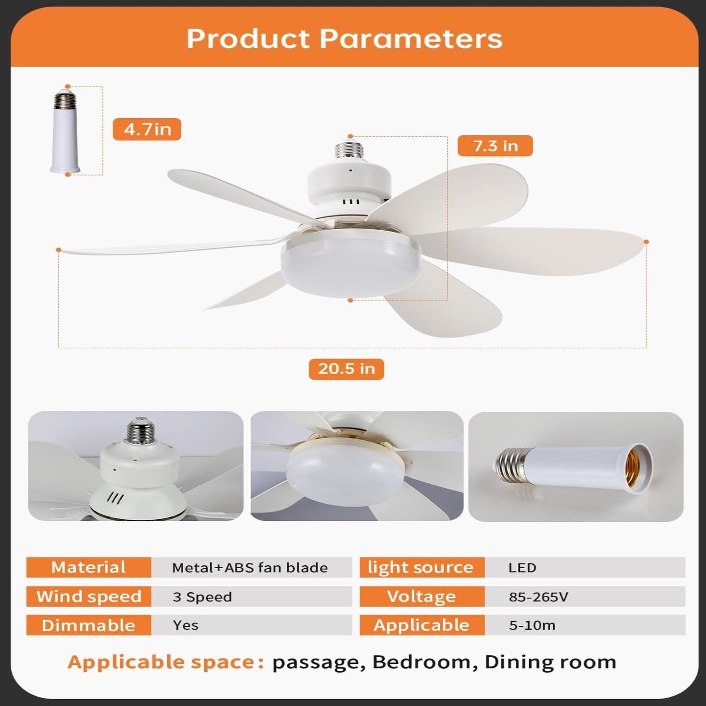 Small Socket Fan Light with Remote Control